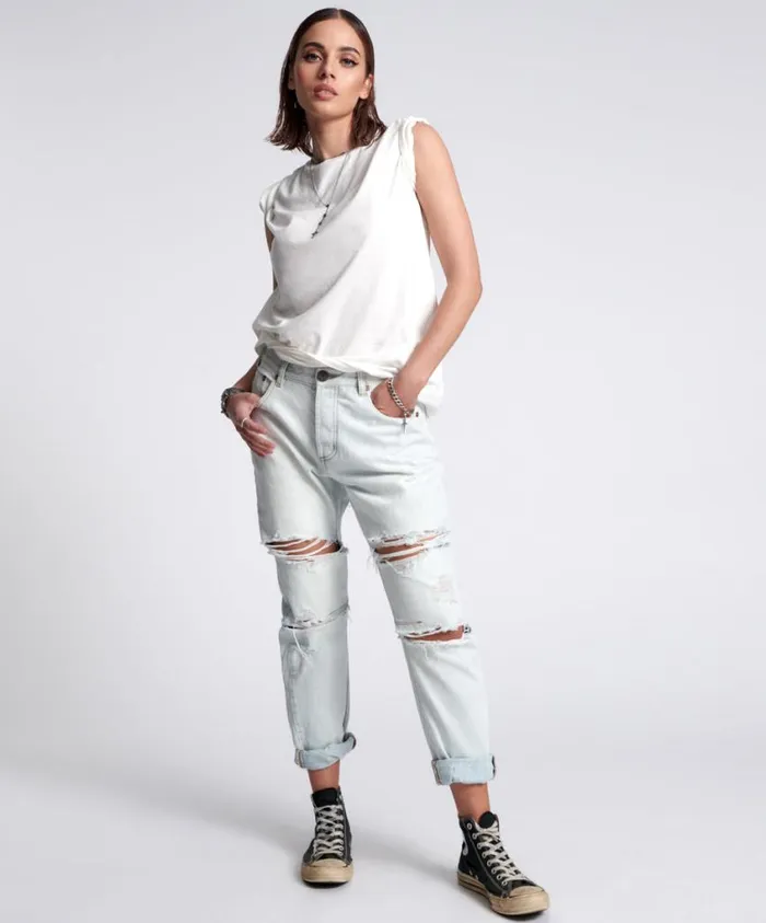 One Teaspoon Denim Jeans Women Brando Trashed Saints Boyfriend Jeans
