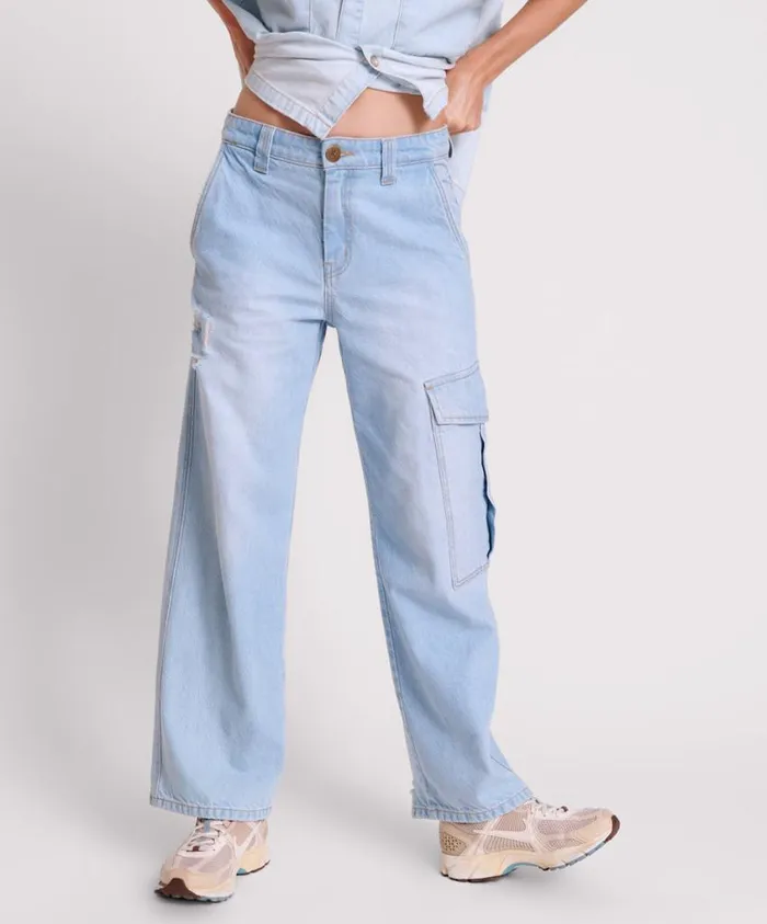 One Teaspoon Denim Jeans Women Cyber Blue New Fictions Low Waist Utility Jeans