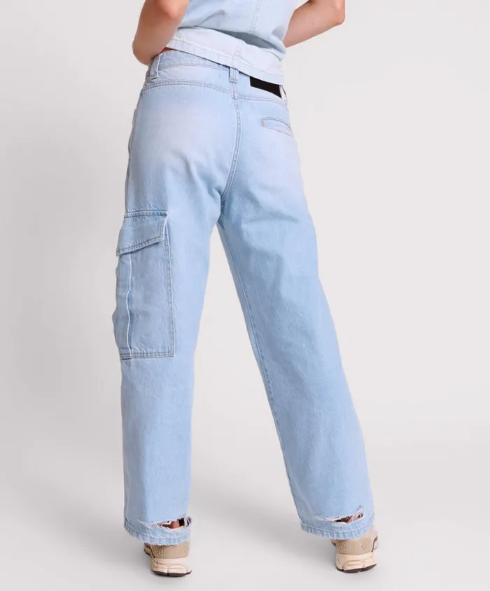 One Teaspoon Denim Jeans Women Cyber Blue New Fictions Low Waist Utility Jeans