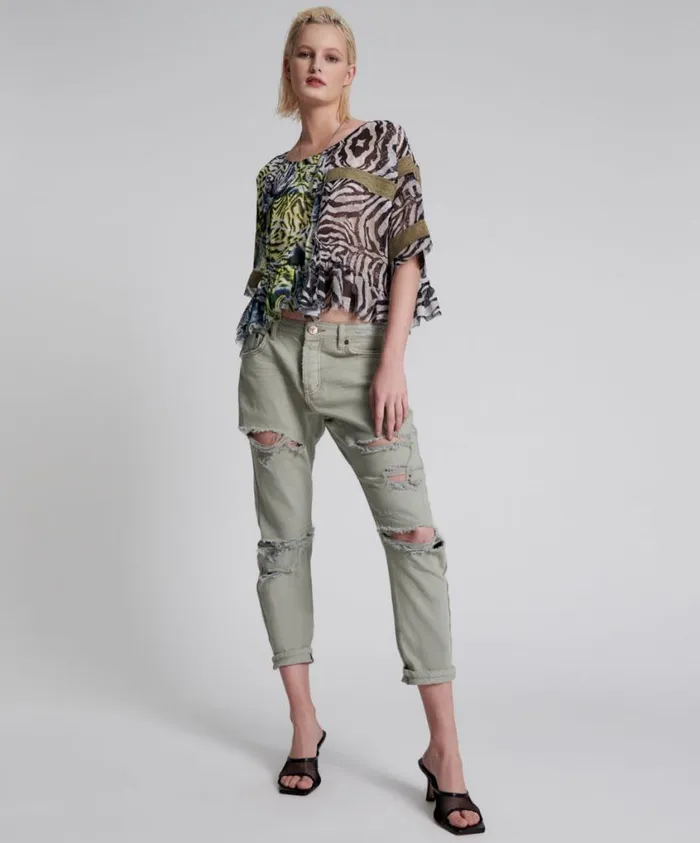 One Teaspoon Denim Jeans Women Faded Khaki Messed Up Saints Boyfriend Jean