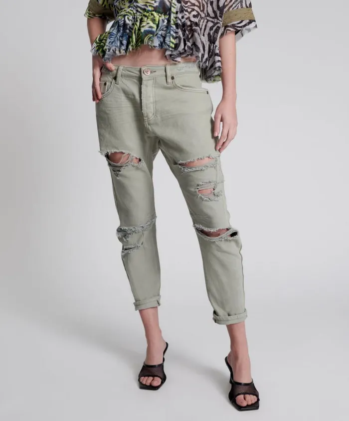 One Teaspoon Denim Jeans Women Faded Khaki Messed Up Saints Boyfriend Jean