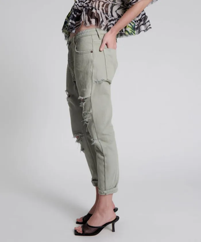 One Teaspoon Denim Jeans Women Faded Khaki Messed Up Saints Boyfriend Jean