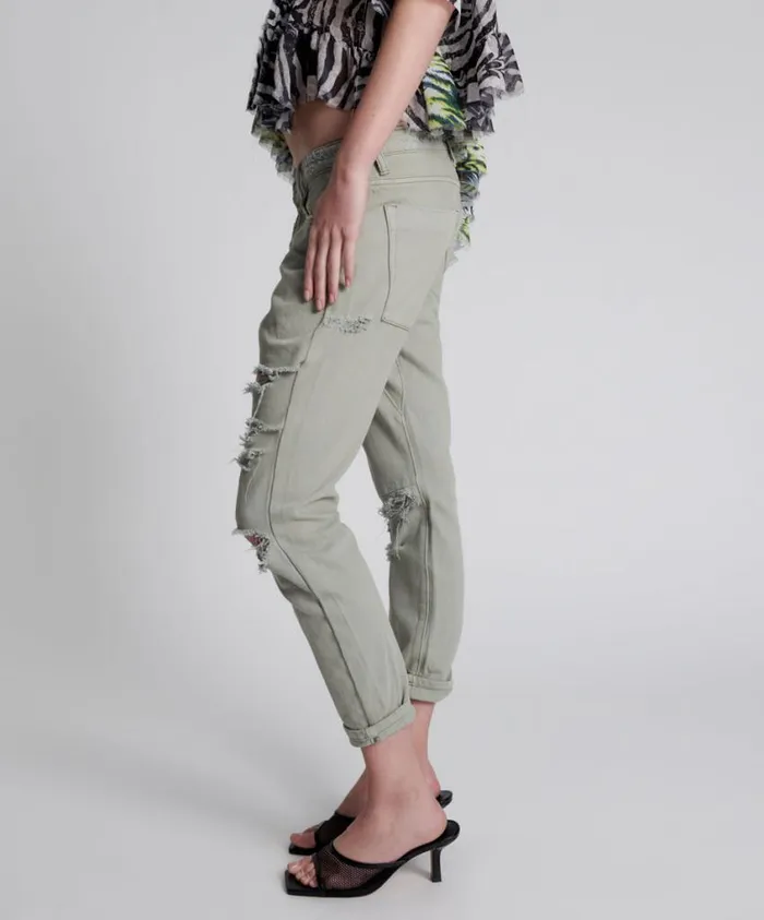 One Teaspoon Denim Jeans Women Faded Khaki Messed Up Saints Boyfriend Jean