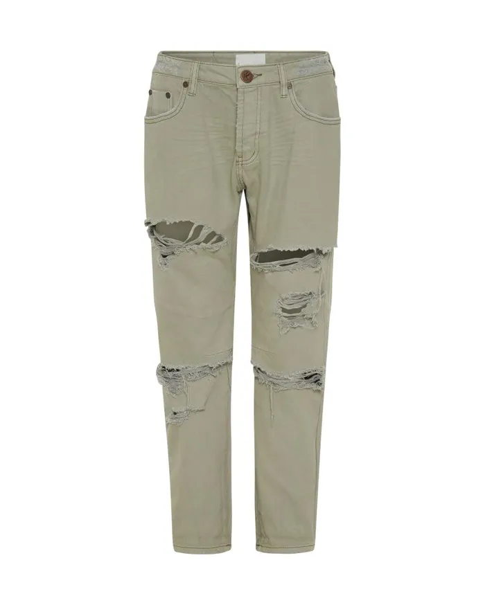 One Teaspoon Denim Jeans Women Faded Khaki Messed Up Saints Boyfriend Jean