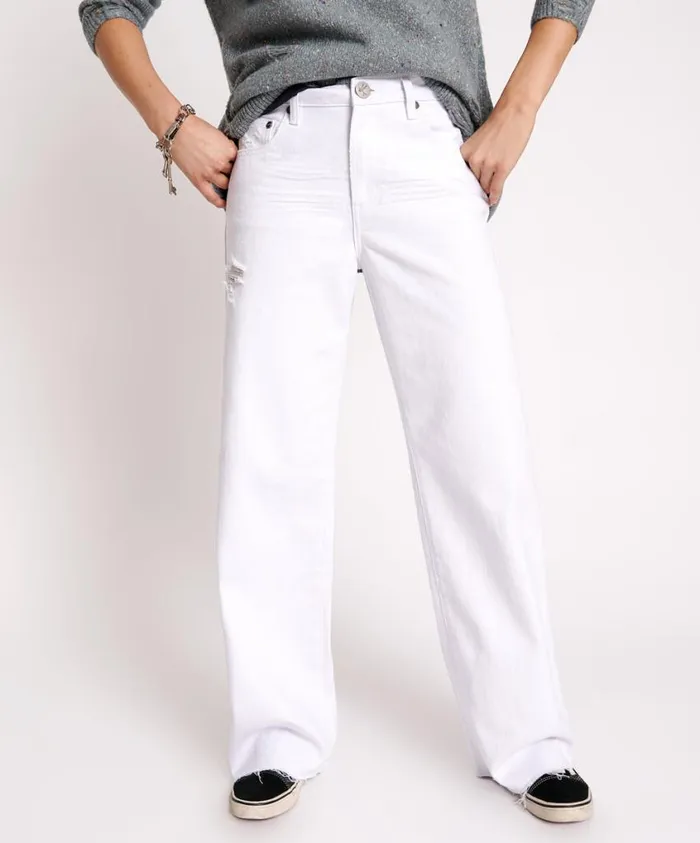One Teaspoon Denim Jeans Women Fresh White Wide Leg Jeans 8211 Jackson Mid Waist