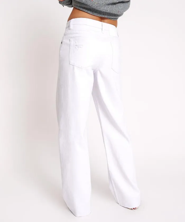 One Teaspoon Denim Jeans Women Fresh White Wide Leg Jeans 8211 Jackson Mid Waist