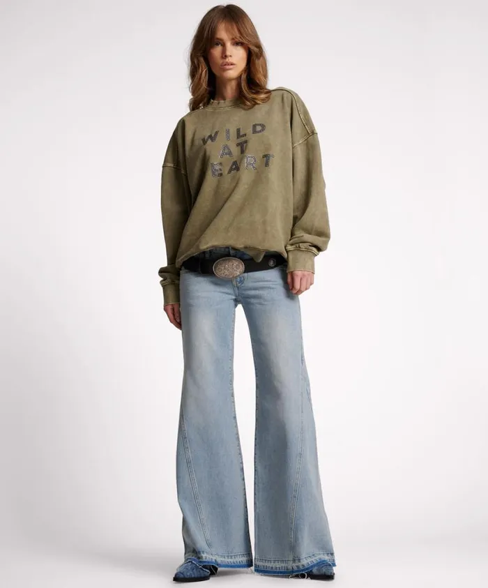 One Teaspoon Denim Jeans Women Hendrixe Johnnies Low Waist Wide Leg Jean
