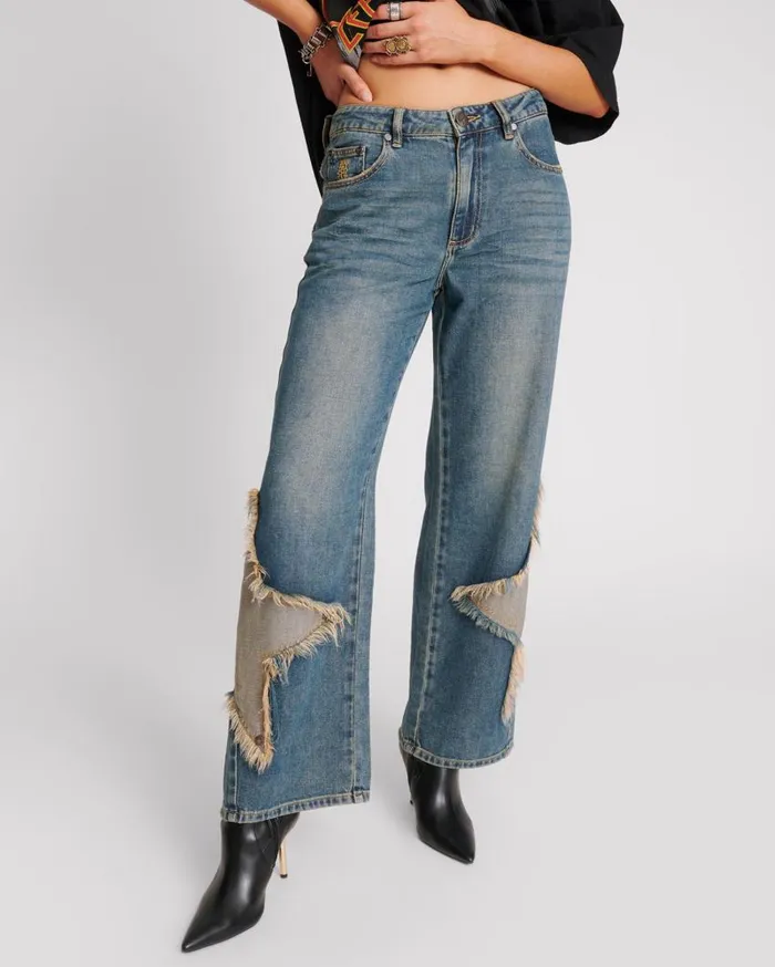 One Teaspoon Denim Jeans Women Memphis Star Jacksons Mid Waist Wide Leg Jeans