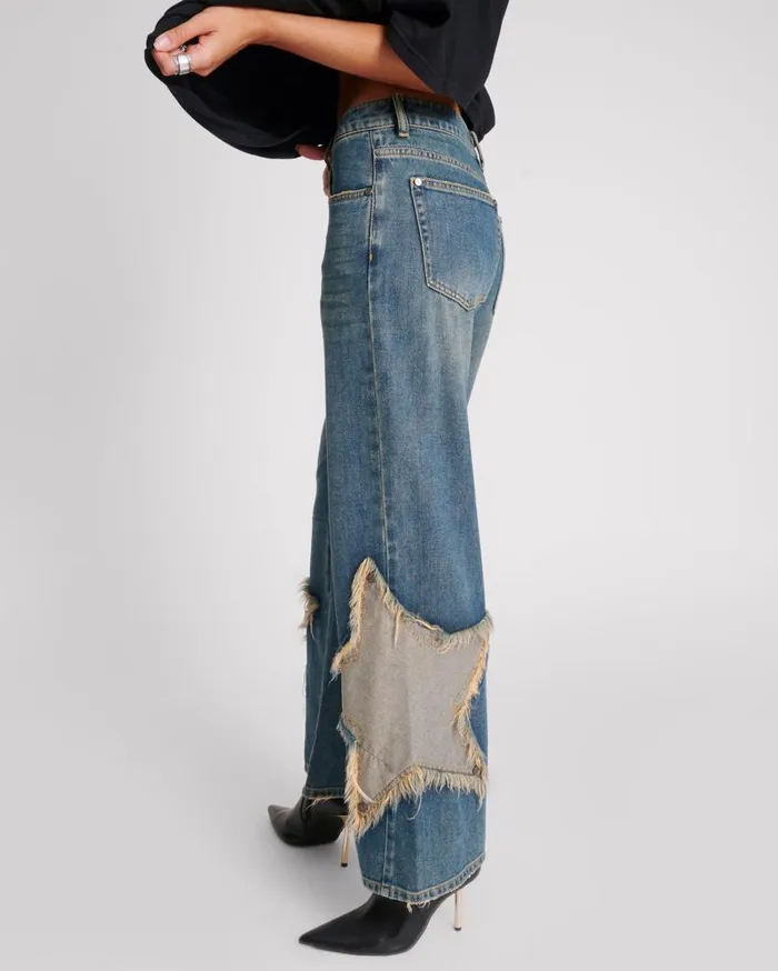 One Teaspoon Denim Jeans Women Memphis Star Jacksons Mid Waist Wide Leg Jeans