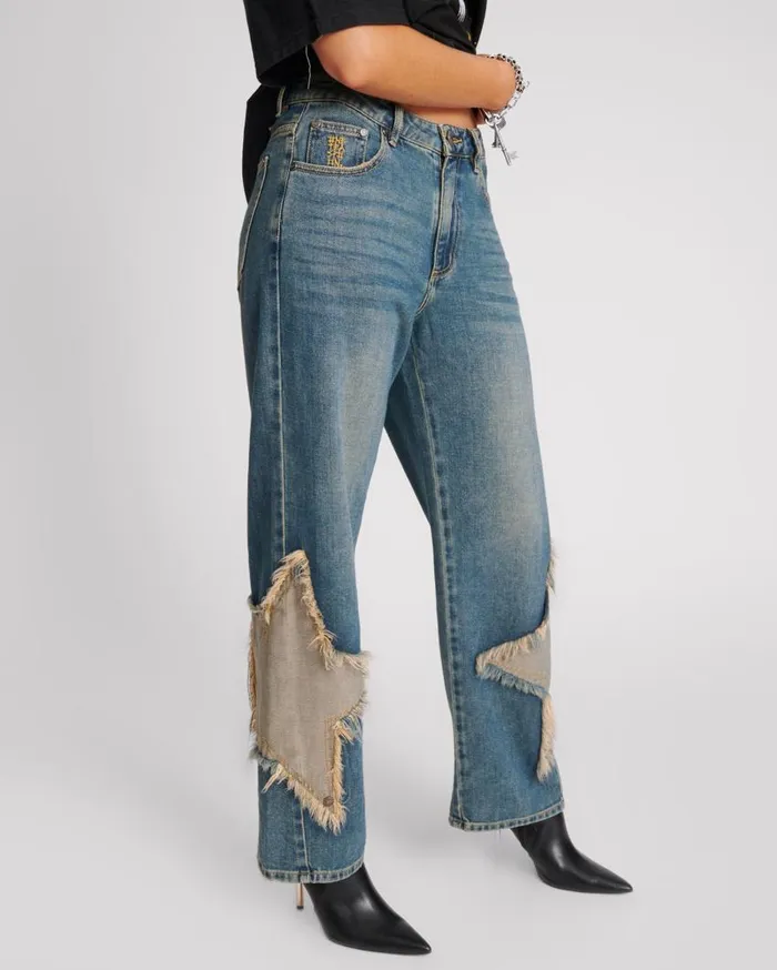One Teaspoon Denim Jeans Women Memphis Star Jacksons Mid Waist Wide Leg Jeans