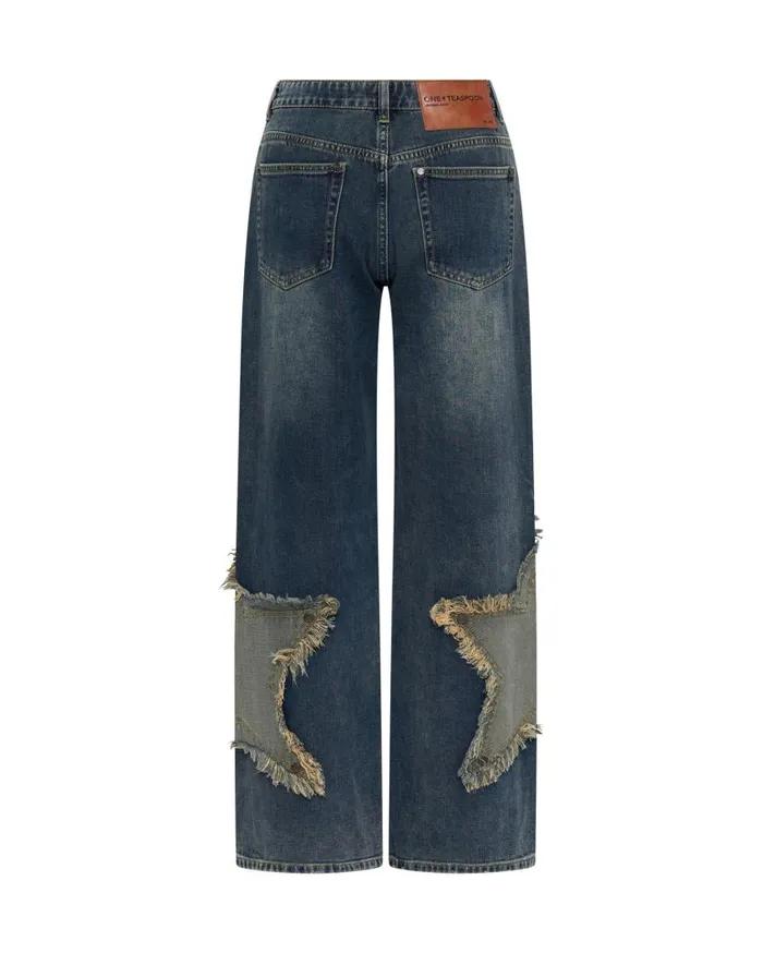 One Teaspoon Denim Jeans Women Memphis Star Jacksons Mid Waist Wide Leg Jeans