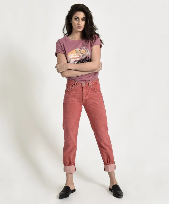 One Teaspoon Denim Jeans Women Organic Red Awesome Baggies High Waist Straight Leg Jean