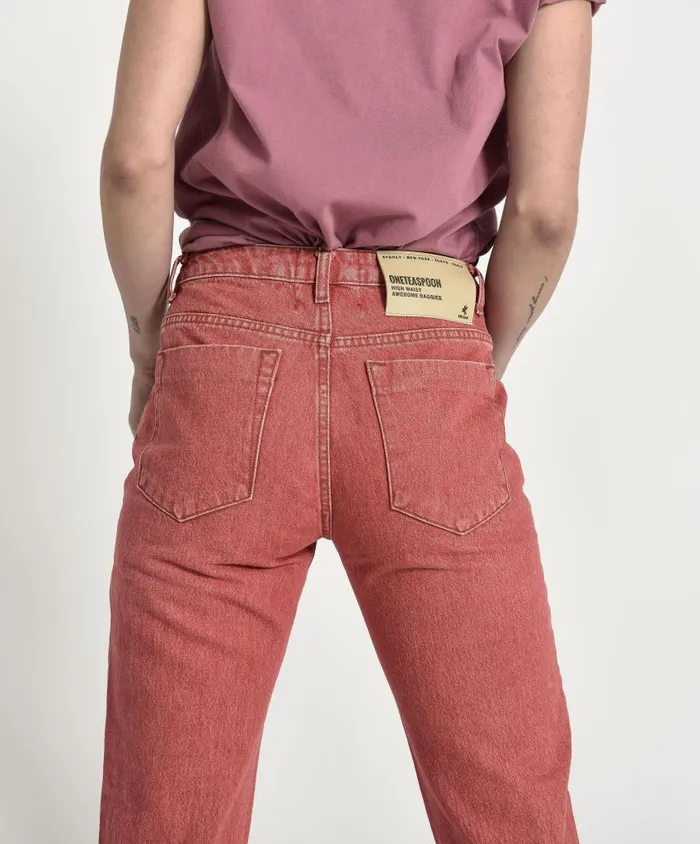 One Teaspoon Denim Jeans Women Organic Red Awesome Baggies High Waist Straight Leg Jean
