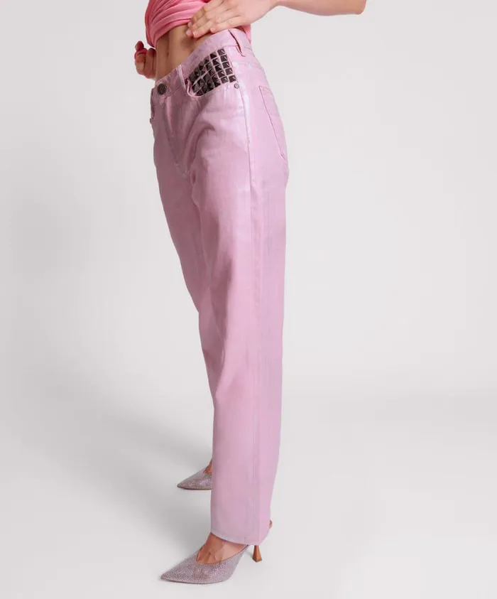 One Teaspoon Denim Jeans Women Pink Envy Foil Awesome Baggies High Waist Jean