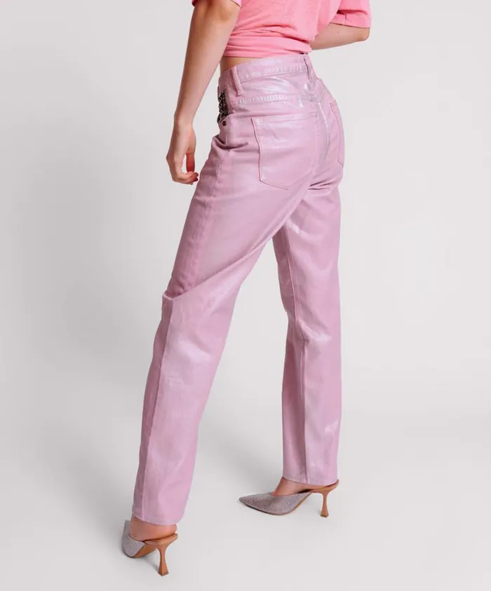 One Teaspoon Denim Jeans Women Pink Envy Foil Awesome Baggies High Waist Jean