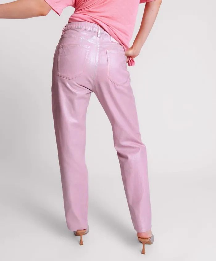 One Teaspoon Denim Jeans Women Pink Envy Foil Awesome Baggies High Waist Jean