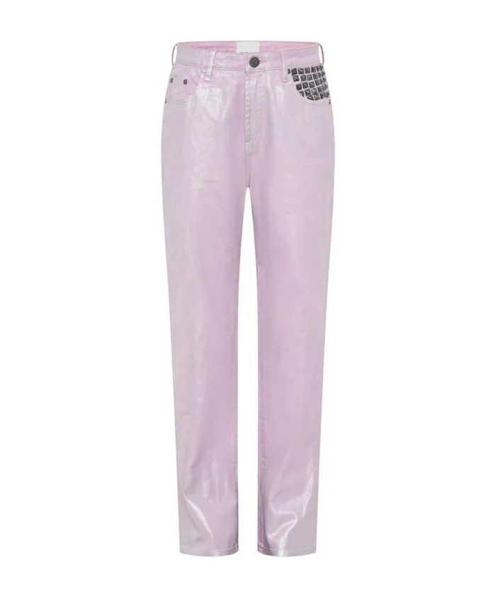 One Teaspoon Denim Jeans Women Pink Envy Foil Awesome Baggies High Waist Jean