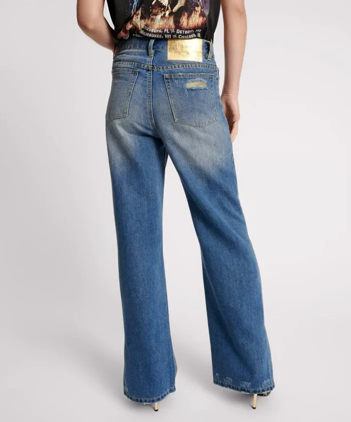 One Teaspoon Denim Jeans Women Shredded Gold Billie Low Slung Straight Leg Mid Waist Denim Jean