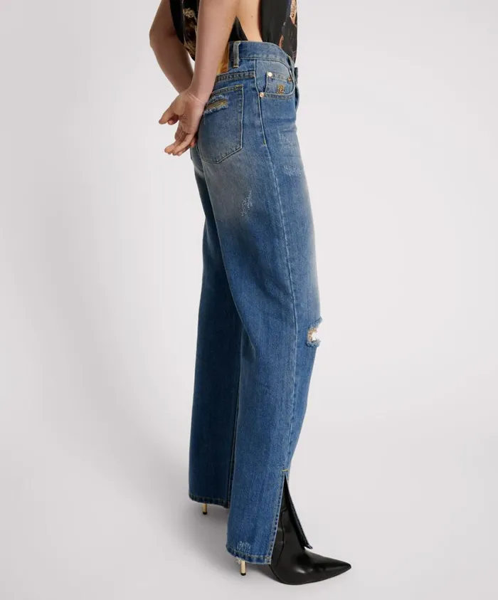 One Teaspoon Denim Jeans Women Shredded Gold Billie Low Slung Straight Leg Mid Waist Denim Jean