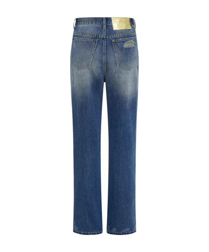 One Teaspoon Denim Jeans Women Shredded Gold Billie Low Slung Straight Leg Mid Waist Denim Jean