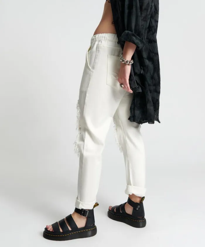 One Teaspoon Denim Jeans Women Soft White Shabbies Drawstring Boyfriend Jeans