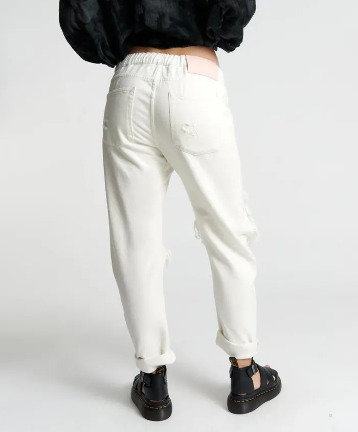 One Teaspoon Denim Jeans Women Soft White Shabbies Drawstring Boyfriend Jeans