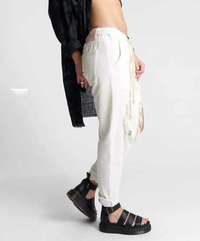 One Teaspoon Denim Jeans Women Soft White Shabbies Drawstring Boyfriend Jeans