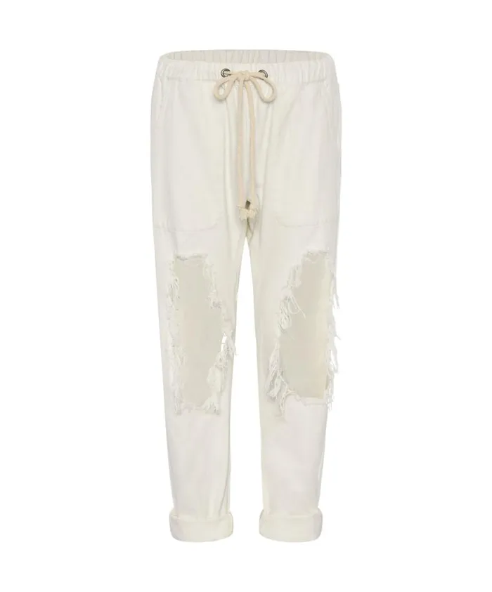 One Teaspoon Denim Jeans Women Soft White Shabbies Drawstring Boyfriend Jeans