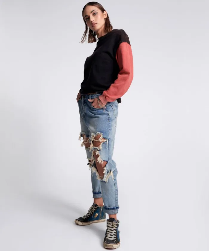 One Teaspoon Denim Jeans Women Sunbleach Blue Saints Boyfriend Jeans Blue