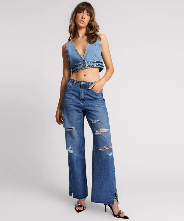 One Teaspoon Denim Jeans Women True Blue Straight Leg Mid Waist Denim Billie Jean One Teaspoon Denim Jeans Women True Blue Straight Leg Mid Waist Denim Billie Jean