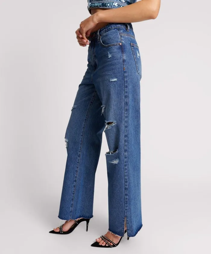 One Teaspoon Denim Jeans Women True Blue Straight Leg Mid Waist Denim Billie Jean