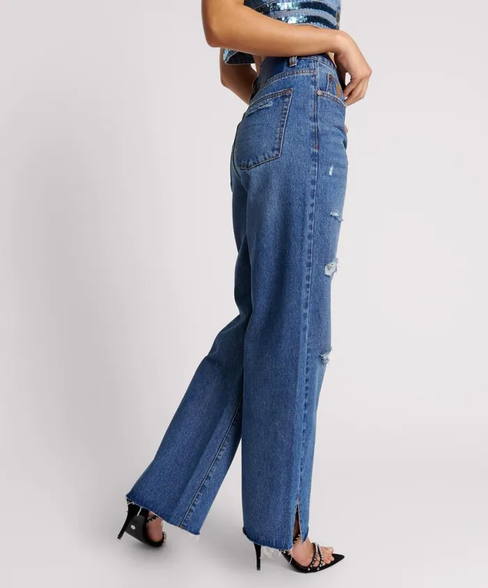 One Teaspoon Denim Jeans Women True Blue Straight Leg Mid Waist Denim Billie Jean