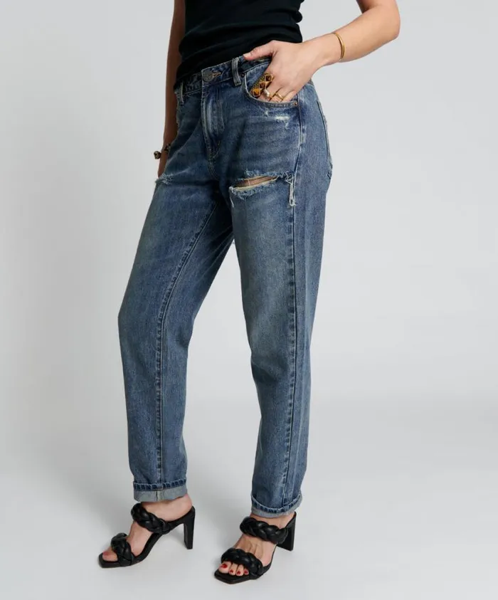One Teaspoon Denim Jeans Women Used Blue 1982S High Waist Balloon Jeans