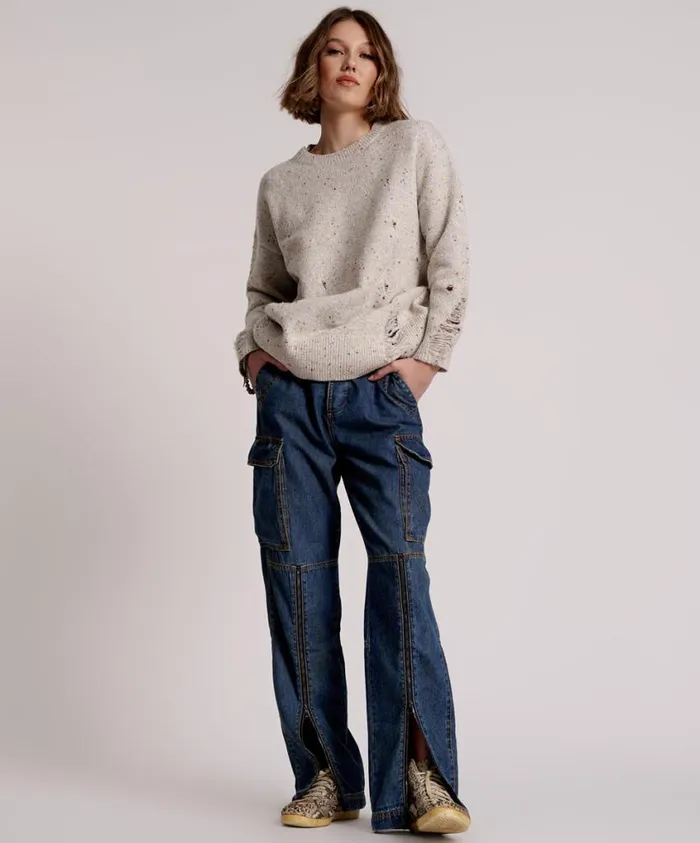 One Teaspoon Denim Jeans Women Used Blue Zipped Cargo Motion Jeans