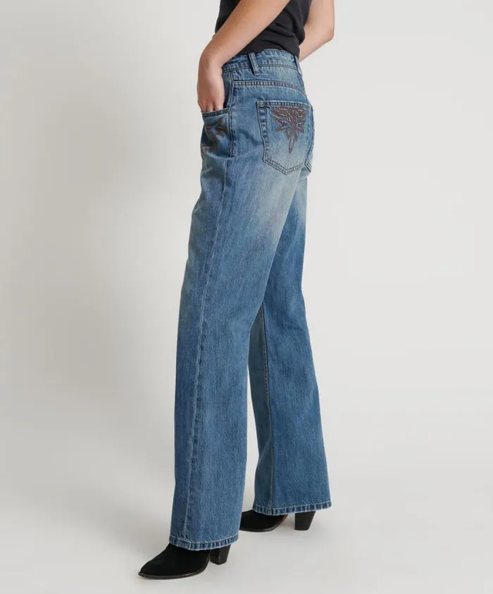 One Teaspoon Denim Jeans Women Westland Blue Motif Charlie Slim High Waist Bootcut Jeans