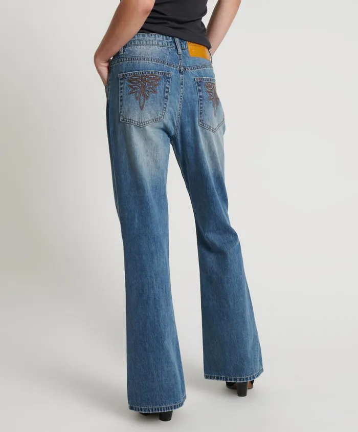 One Teaspoon Denim Jeans Women Westland Blue Motif Charlie Slim High Waist Bootcut Jeans