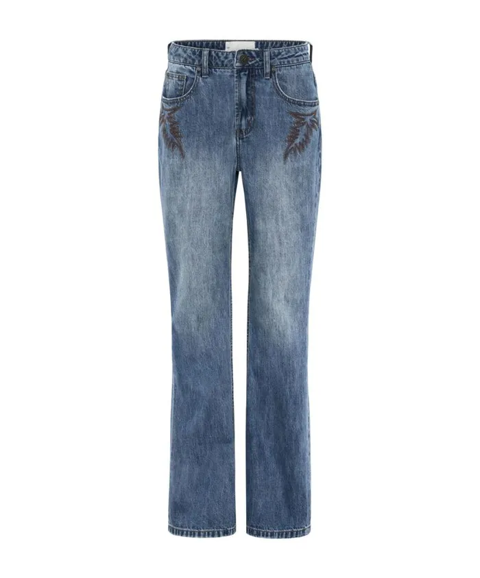 One Teaspoon Denim Jeans Women Westland Blue Motif Charlie Slim High Waist Bootcut Jeans