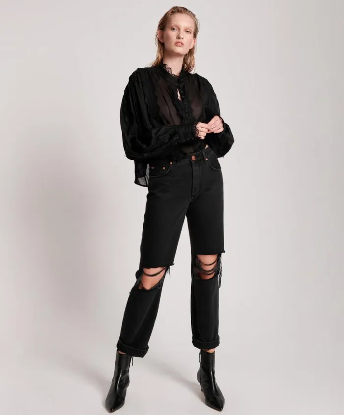 One Teaspoon Denim Jeans Women Worn Black Truckers Mid Rise Straight Leg Jean One Teaspoon Denim Jeans Women Worn Black Truckers Mid Rise Straight Leg Jean