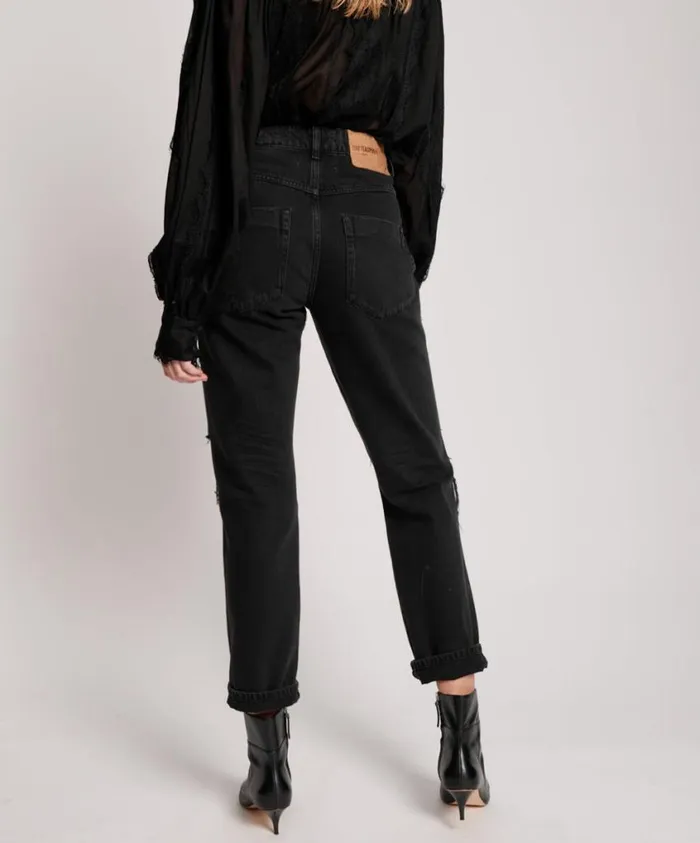 One Teaspoon Denim Jeans Women Worn Black Truckers Mid Rise Straight Leg Jean