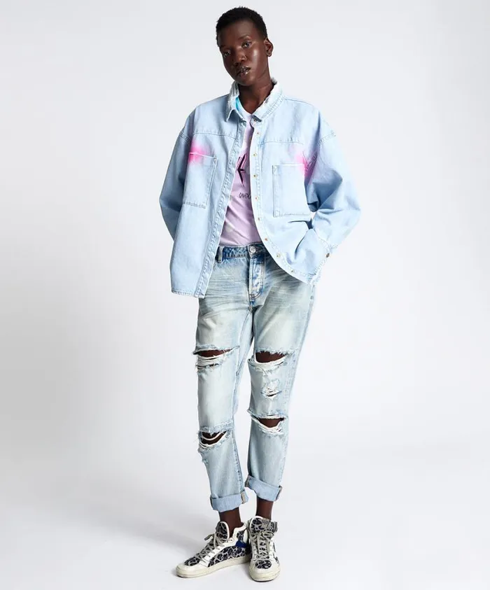 One Teaspoon Denim Shirts Women Bel Air Blue Smile On Daria Shirt