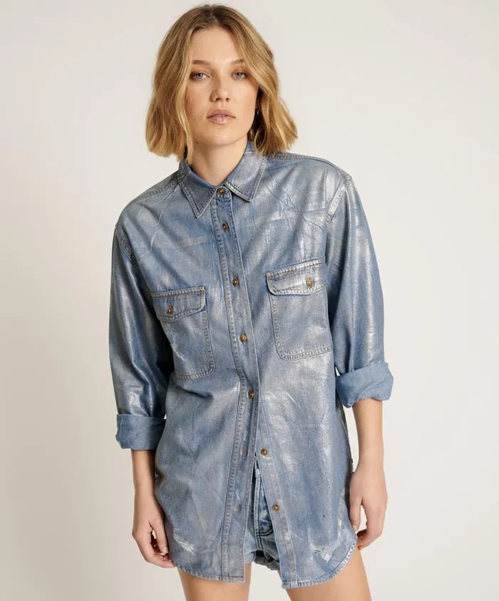 One Teaspoon Denim Shirts Women Blue Future Everyday Denim Shirt