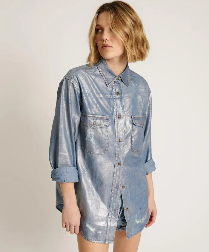 One Teaspoon Denim Shirts Women Blue Future Everyday Denim Shirt