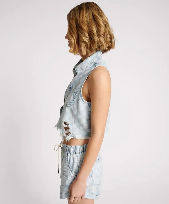 One Teaspoon Denim Shirts Women Checkmate Denim Braxton Top
