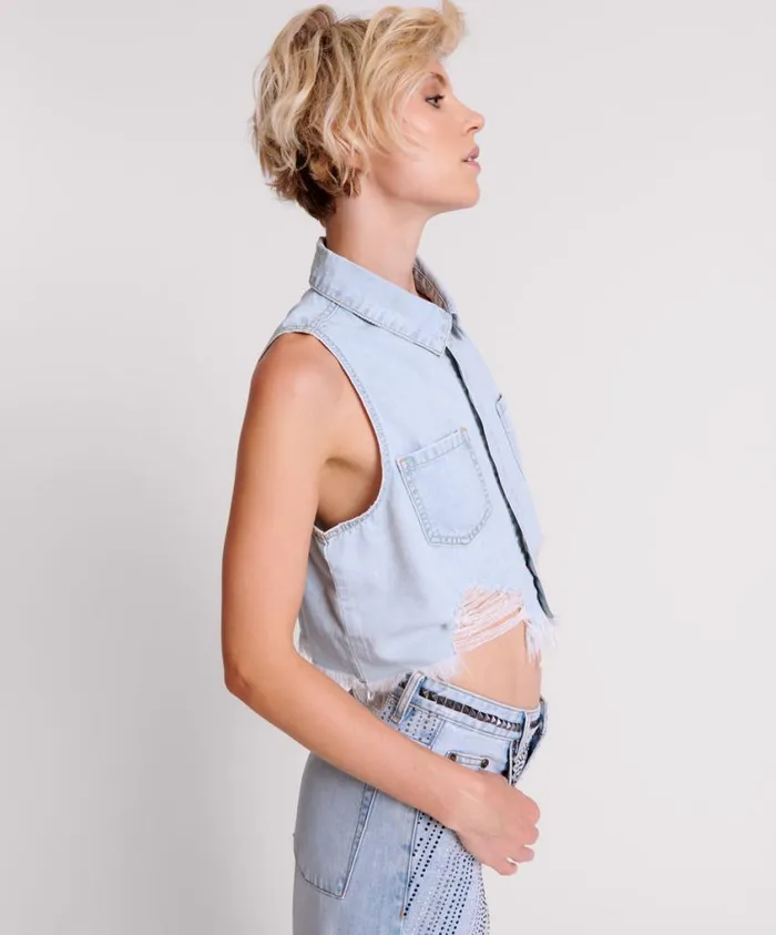 One Teaspoon Denim Shirts Women Classic Blue Braxton Denim Top