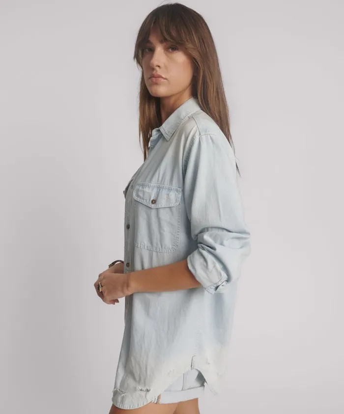 One Teaspoon Denim Shirts Women Classic Everyday Chambray Denim Shirt