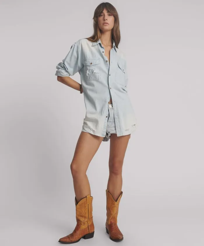One Teaspoon Denim Shirts Women Classic Everyday Chambray Denim Shirt