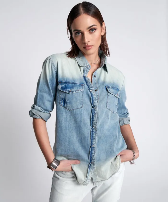 One Teaspoon Denim Shirts Women Heartland Tattoo Cobra Denim Shirt
