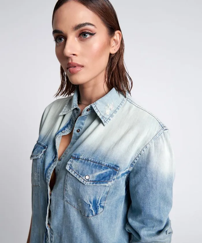 One Teaspoon Denim Shirts Women Heartland Tattoo Cobra Denim Shirt