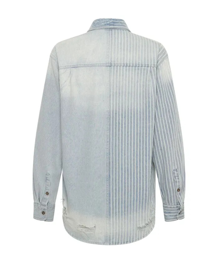 One Teaspoon Denim Shirts Women Painters Stripe Everyday Shirt