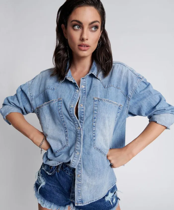 One Teaspoon Denim Shirts Women Revolver Oversized Denim Shirt